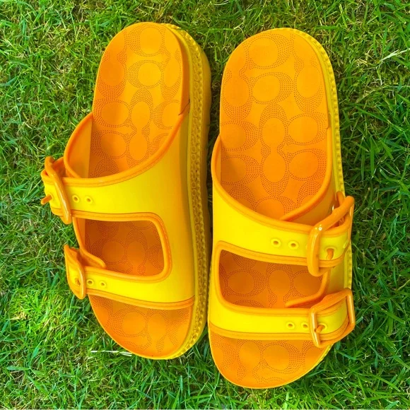 COACH Lucy Women's Sandals Size 8 Canary Chunky Platform Heel Adjustable Buckles - Picture 9 of 10